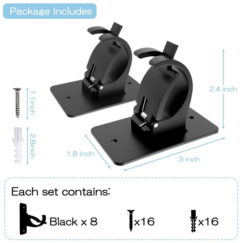 Wabboreq 8 Pieces Self Adhesive Curtain Rod Bracket  Universal Plastic Curtain Rod Holders  No Drill Curtain Rod Brackets Curtain Rod Hooks for Bathroom  Bedroom  Livingroom  Kitchen (Black) - Image 5